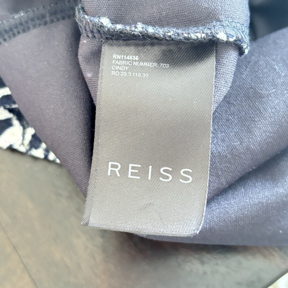 Reiss Cindy Bodycon Midi Dress Womens Size 4 Navy Abstract Retro Office Siren - Picture 9 of 10